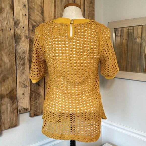 Anthropologie Angel of the North Womens Senoia Boho Sweater Mustard Crochet XS - Picture 6 of 14